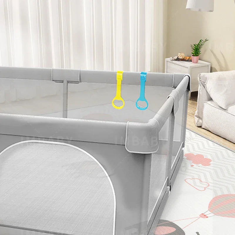 Parc Bébé Carré avec Anneau de Traction IMBABY – Aire de Jeux avec Boîte à Balles