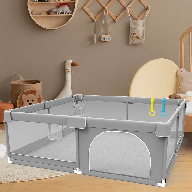 Parc Bébé Carré avec Anneau de Traction IMBABY – Aire de Jeux avec Boîte à Balles