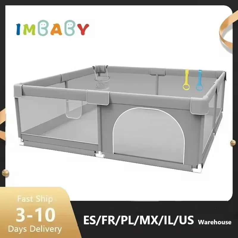 Parc Bébé Carré avec Anneau de Traction IMBABY – Aire de Jeux avec Boîte à Balles